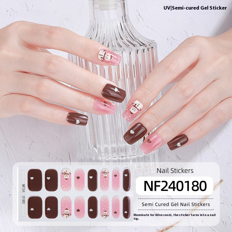 Semi-Cured Christmas Nail Stickers - Gel Nail Art Decals for Holiday Manicure