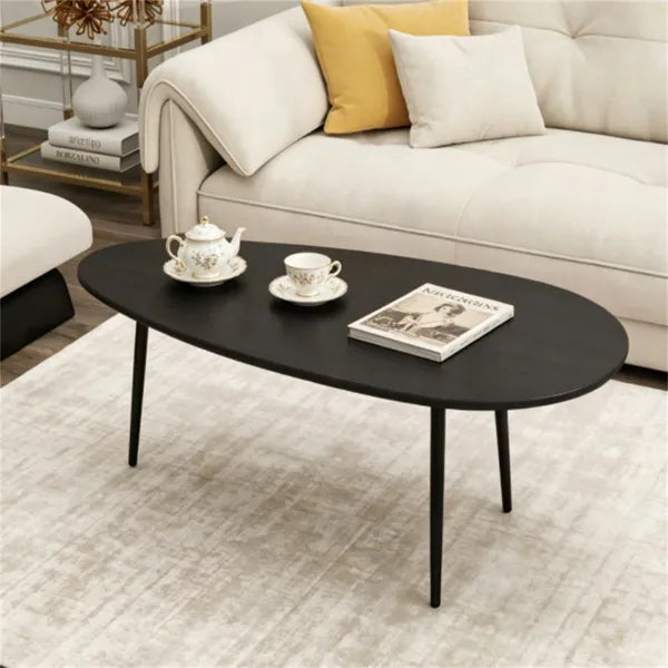 Black Stylish Irregular Shape Coffee Table, Heavy-Duty Metal Base
