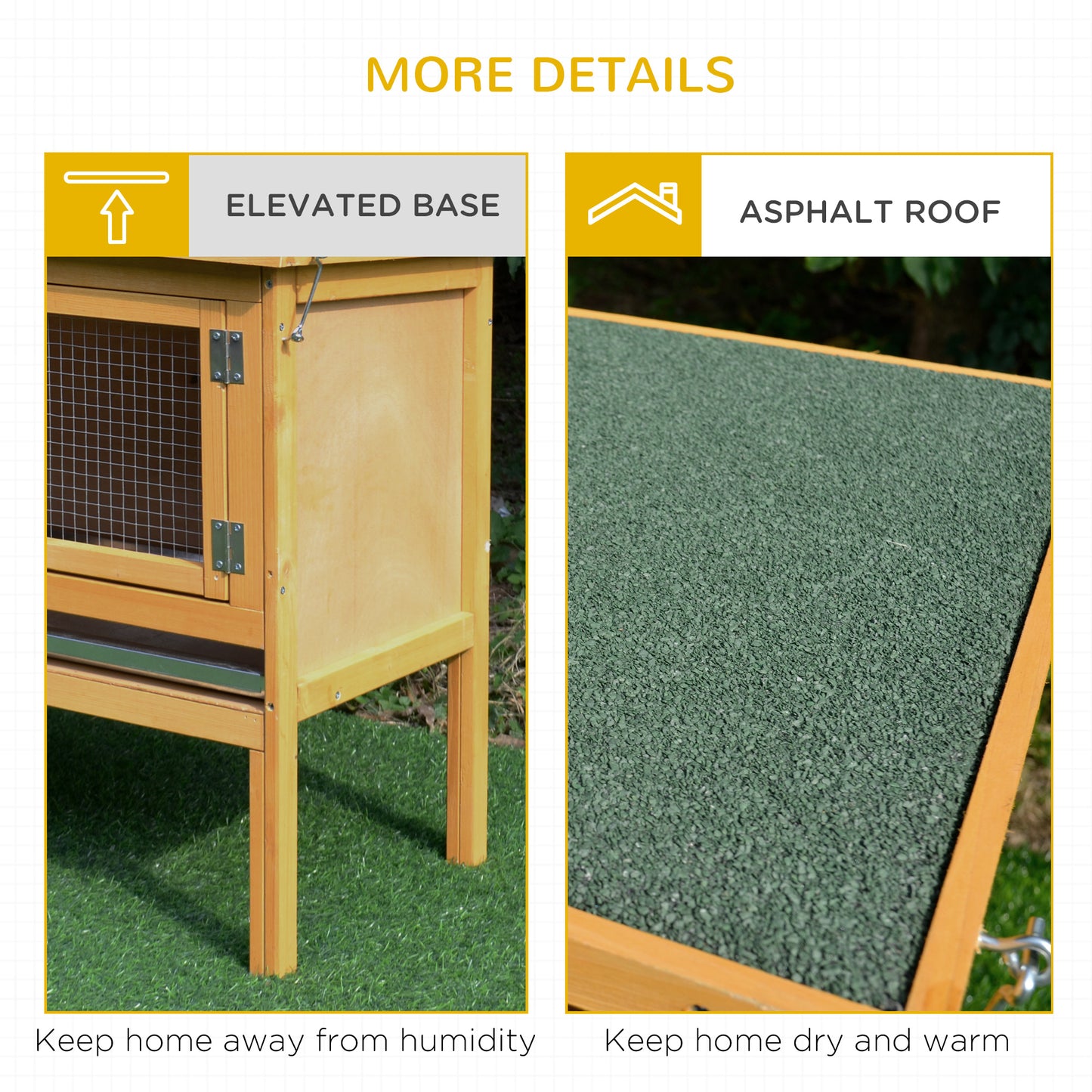 Wooden Rabbit Hutch with Waterproof Roof and Easy Clean Tray - Small Animal Cage for Indoor Outdoor Use