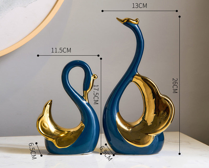 Ceramic Swan Decorations for Home & Office - Blue & Green Ornaments
