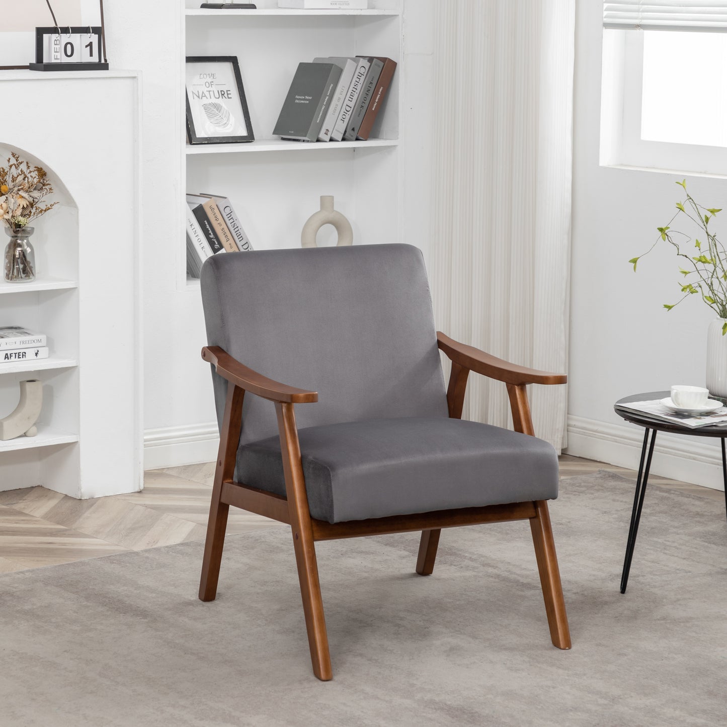 Accent Chair with Velvet Upholstery - Mid-Century Modern Grey