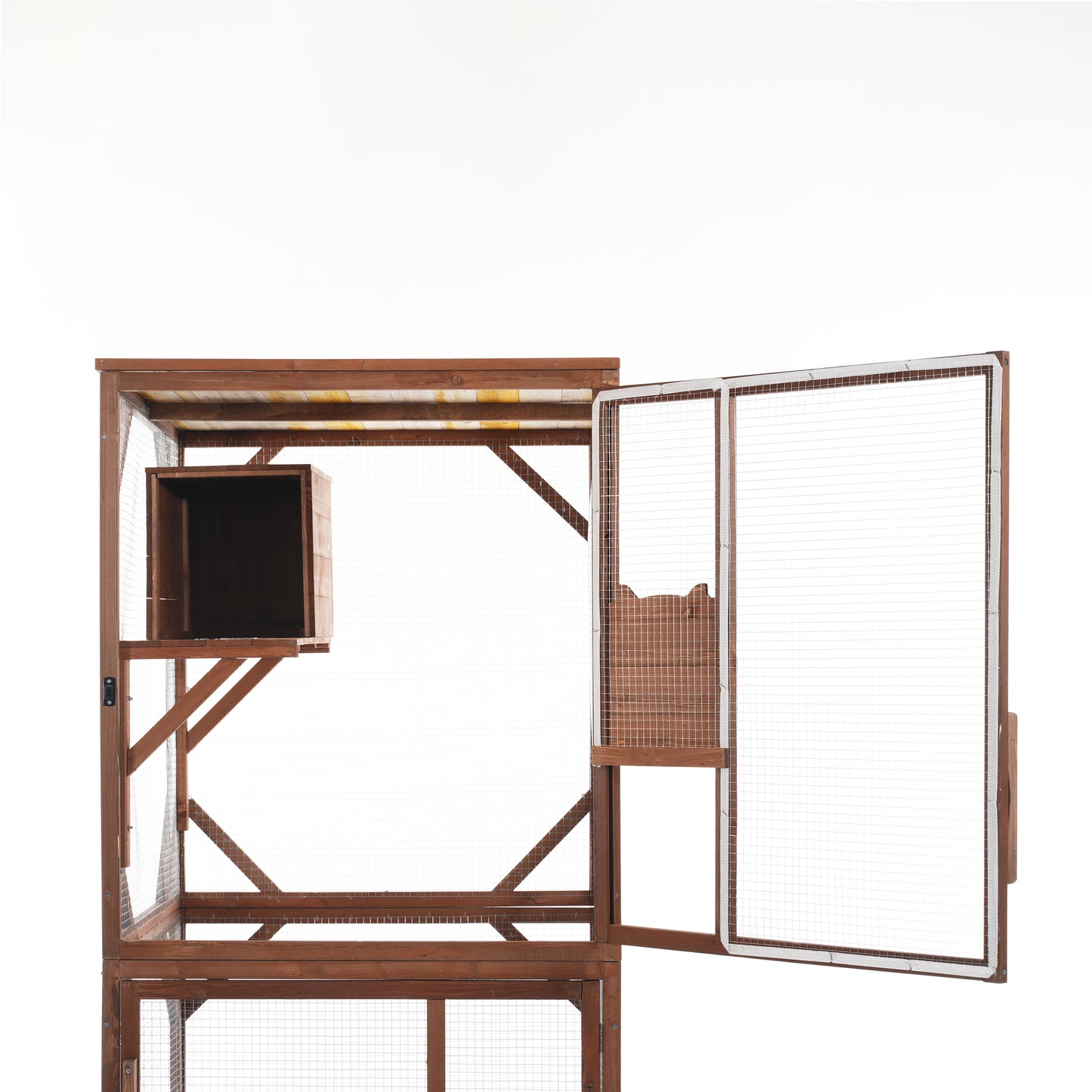 Outdoor Wooden Cat Enclosure with Lockable Wheels & Multi-Level Platforms, Weatherproof Fir Cat Cage