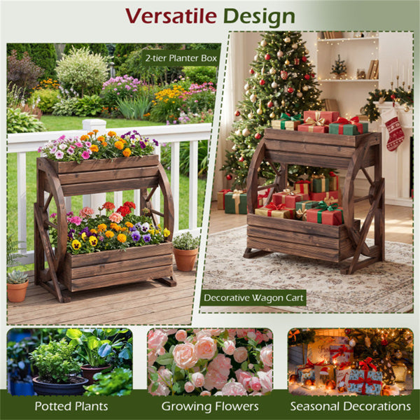 2-Tier Vertical Raised Garden Bed with Burned Finish - Rustic Wooden Planter for Weddings and Garden Decor