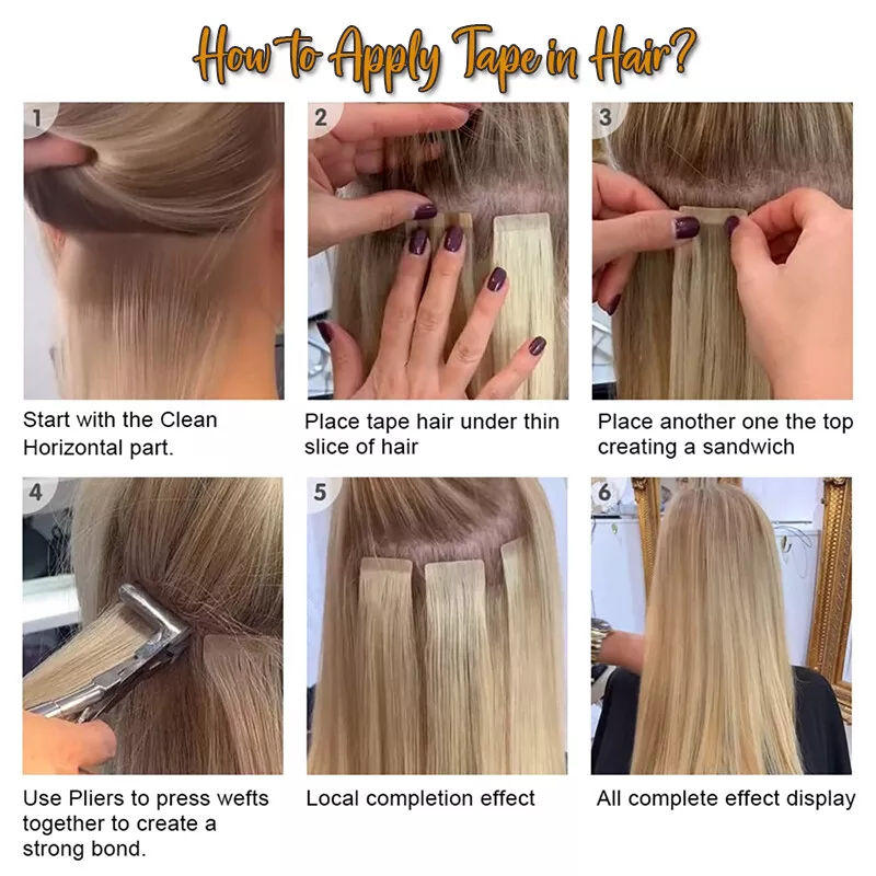 Platinum Blonde Straight Human Hair Tape In Extensions - Seamless Weft