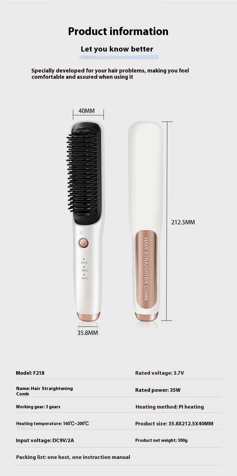 Dual-Use Wireless Hair Comb and Straightener for Curly and Straight Hair