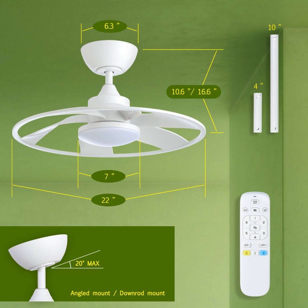 22-Inch LED Indoor Ceiling Fan with Dimmable Light and Multiple Speed Settings
