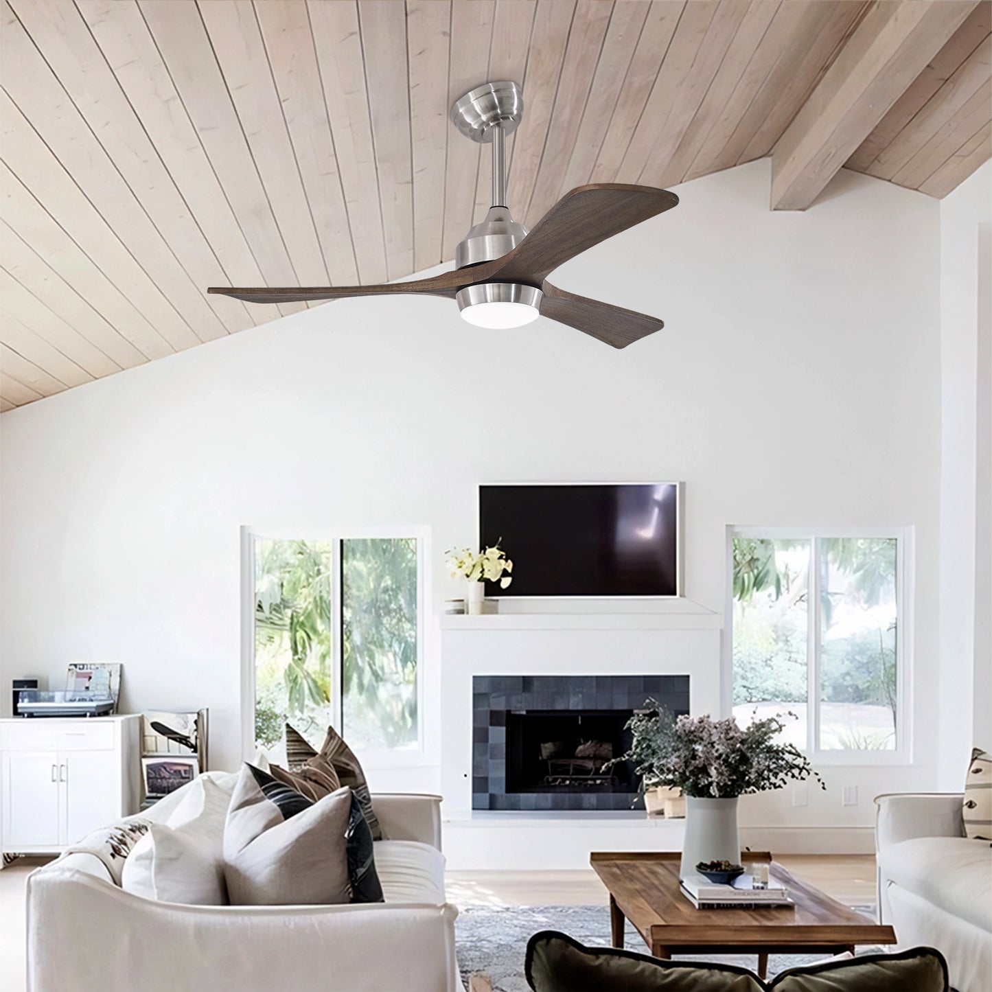 42" Solid Wood Blades Ceiling Fan with Remote Control - Nickel