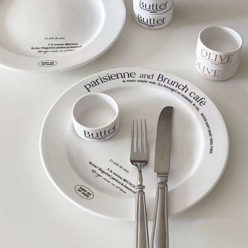French Alphabet Ceramic Tableware Set - Adults Kitchen Dinnerware