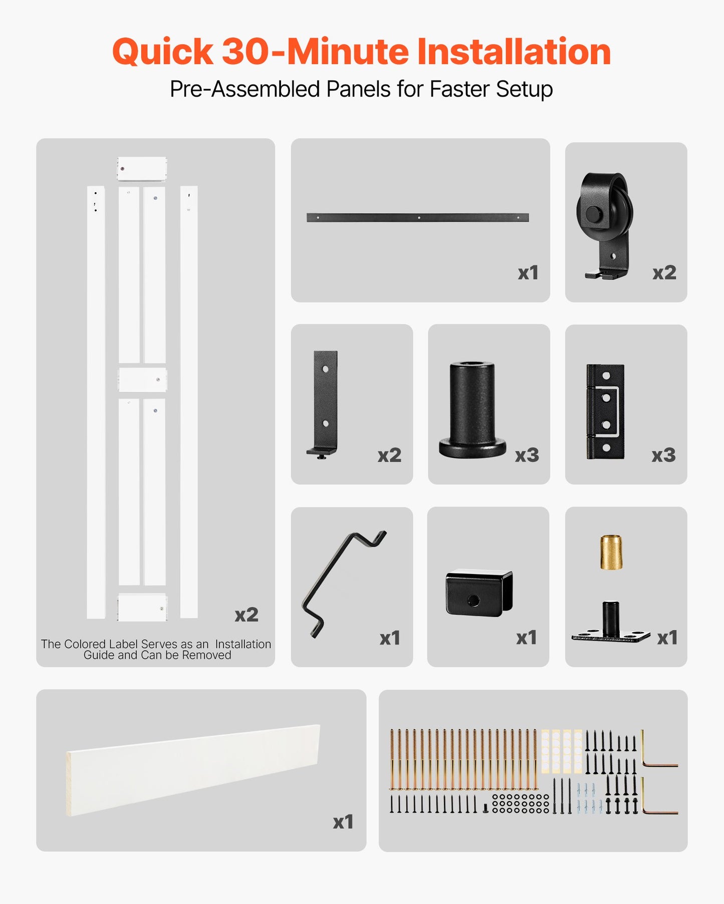 24x84 Inch Bifold Barn Door - White MDF Sliding Closet Door Kit with Hardware