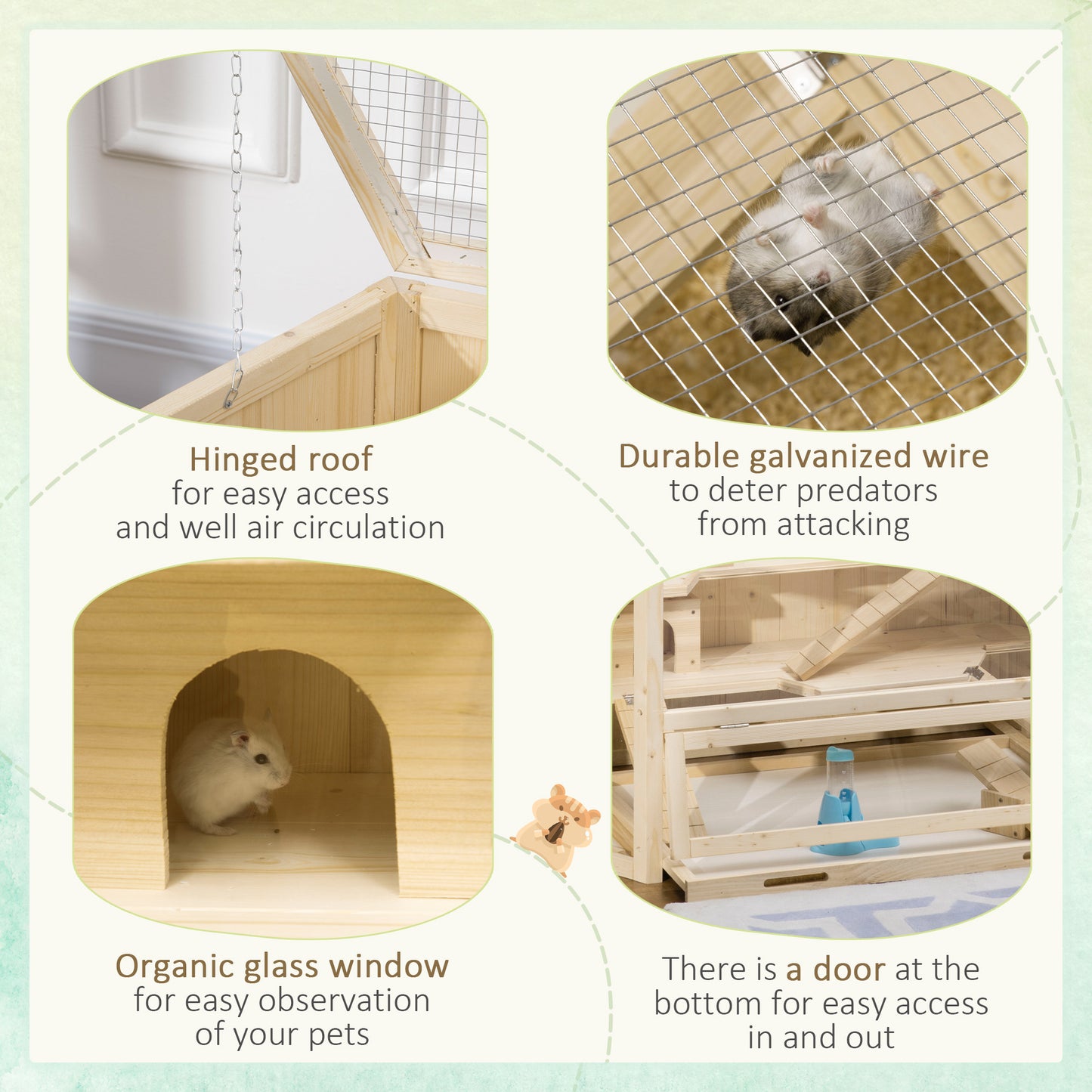 Large Wooden Hamster Cage with 3 Tiers, Seesaws & Water Bottle - Natural