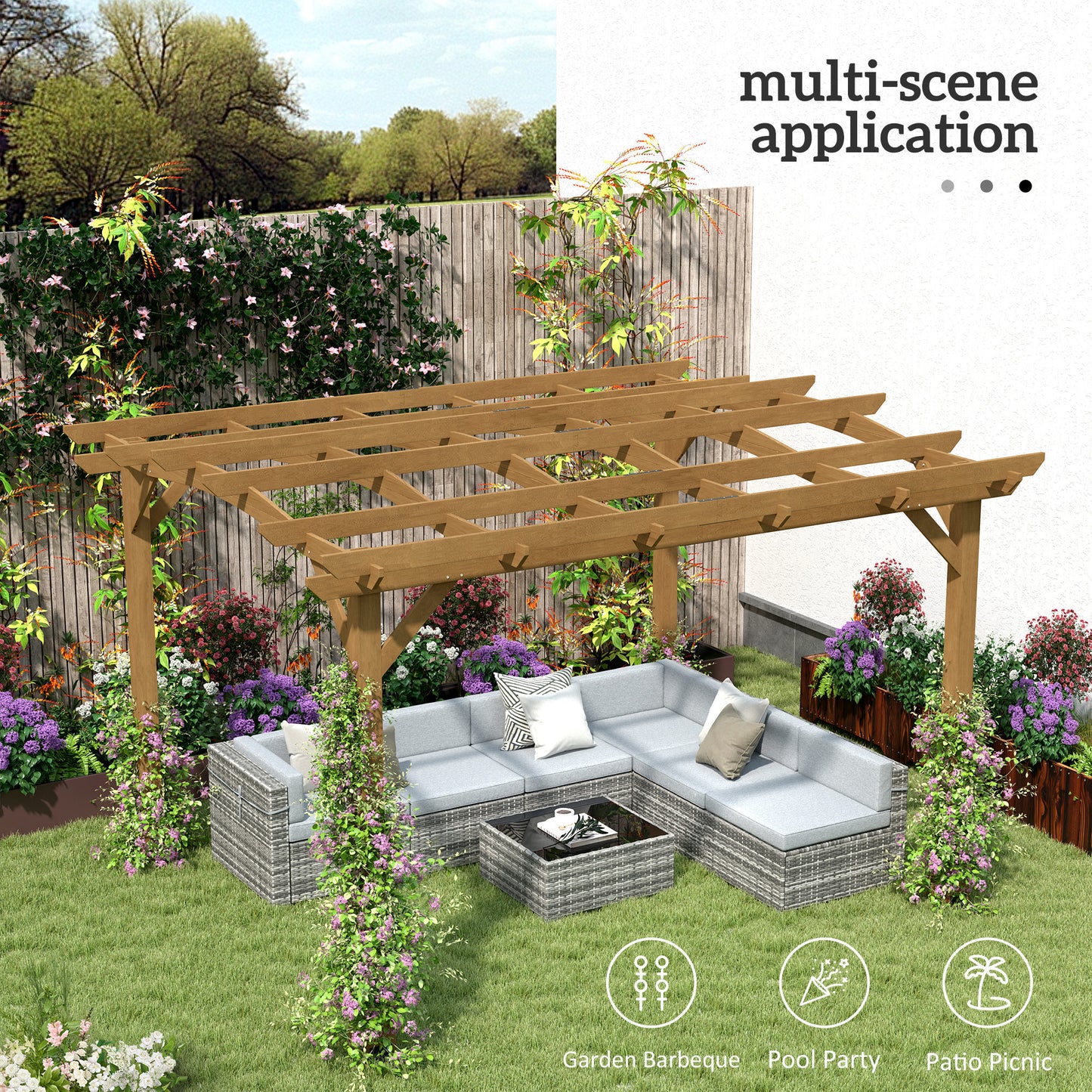 10x12 Outdoor Wood Pergola with Arched Roof for Climbing Plants - Dark Brown
