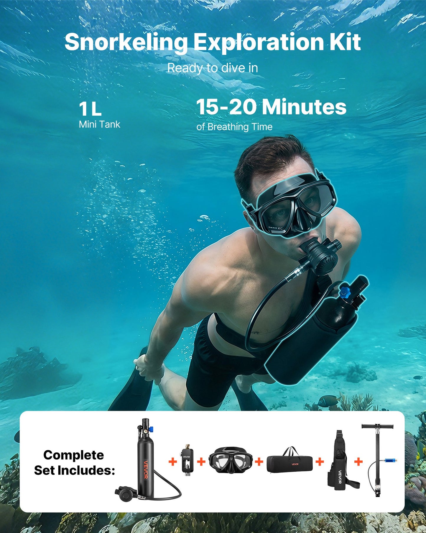 Mini 1L Diving Tank for Snorkeling & Emergency Use - Reusable Underwater Breathing Cylinder