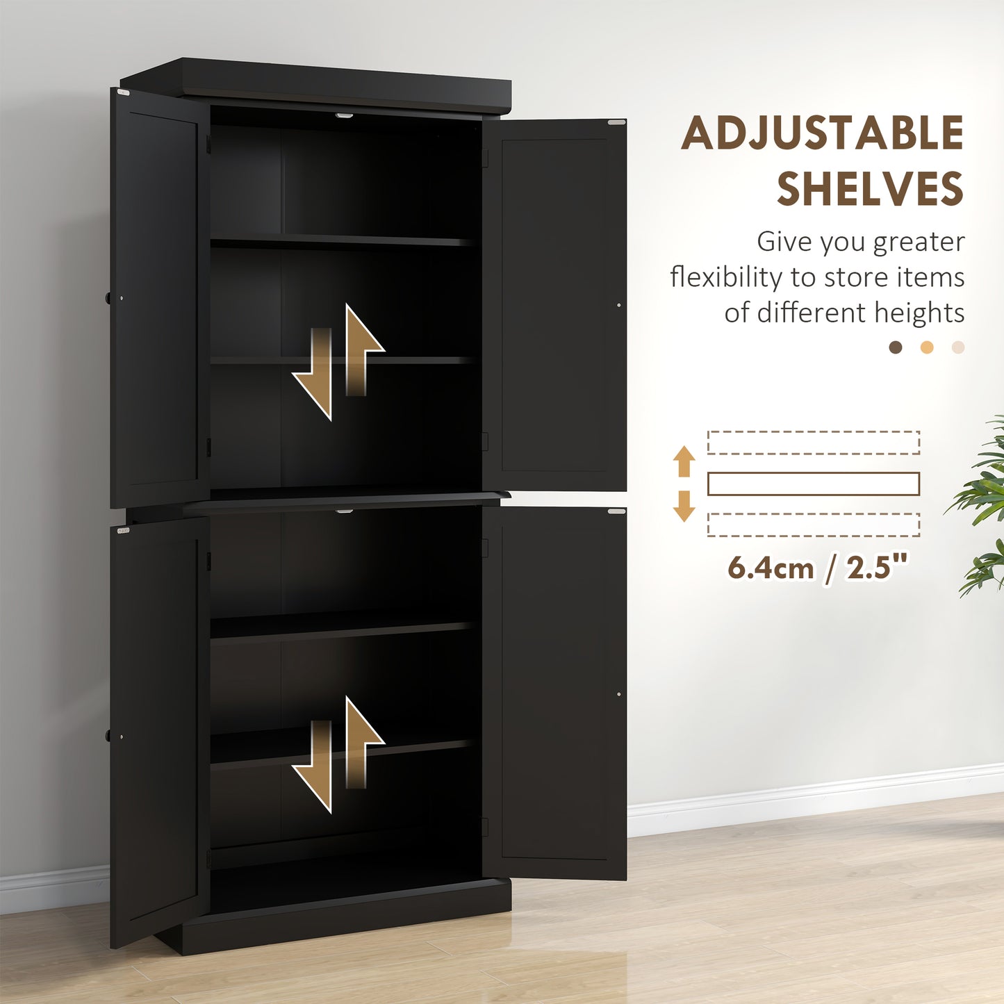 72" Freestanding Kitchen Pantry Storage Cabinet - Black