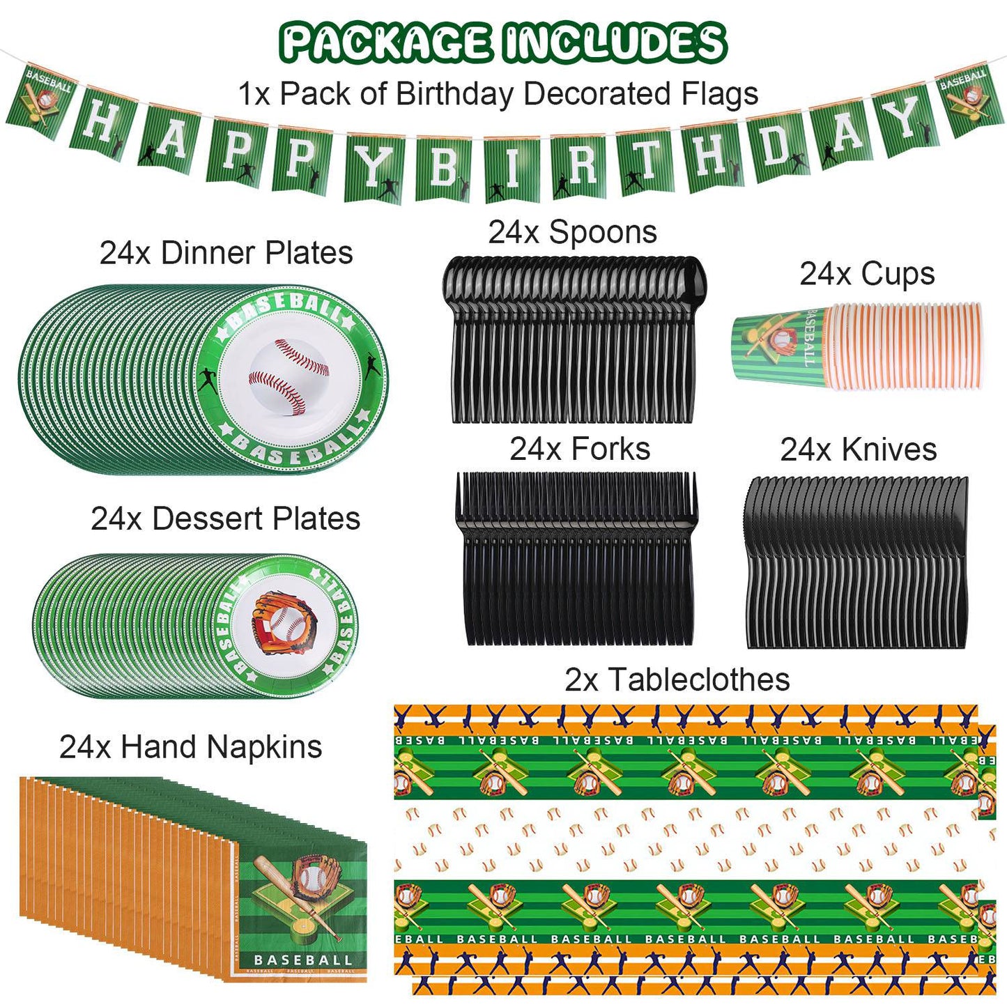 171-Piece Baseball Party Supplies Set for 24 Guests
