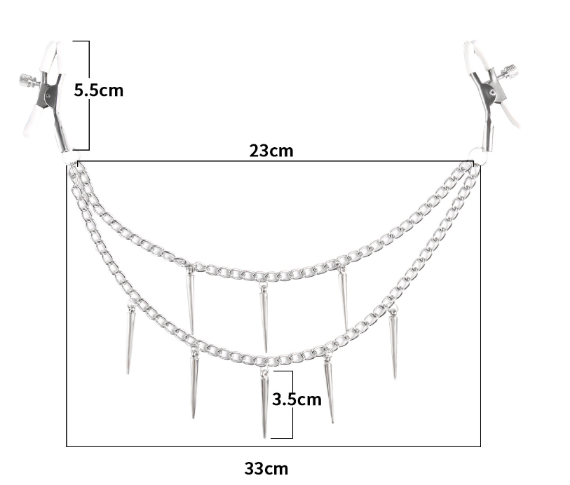 Nail Chain Clip Nipple Clamp - Silver Spike Nipple Piercing Toy