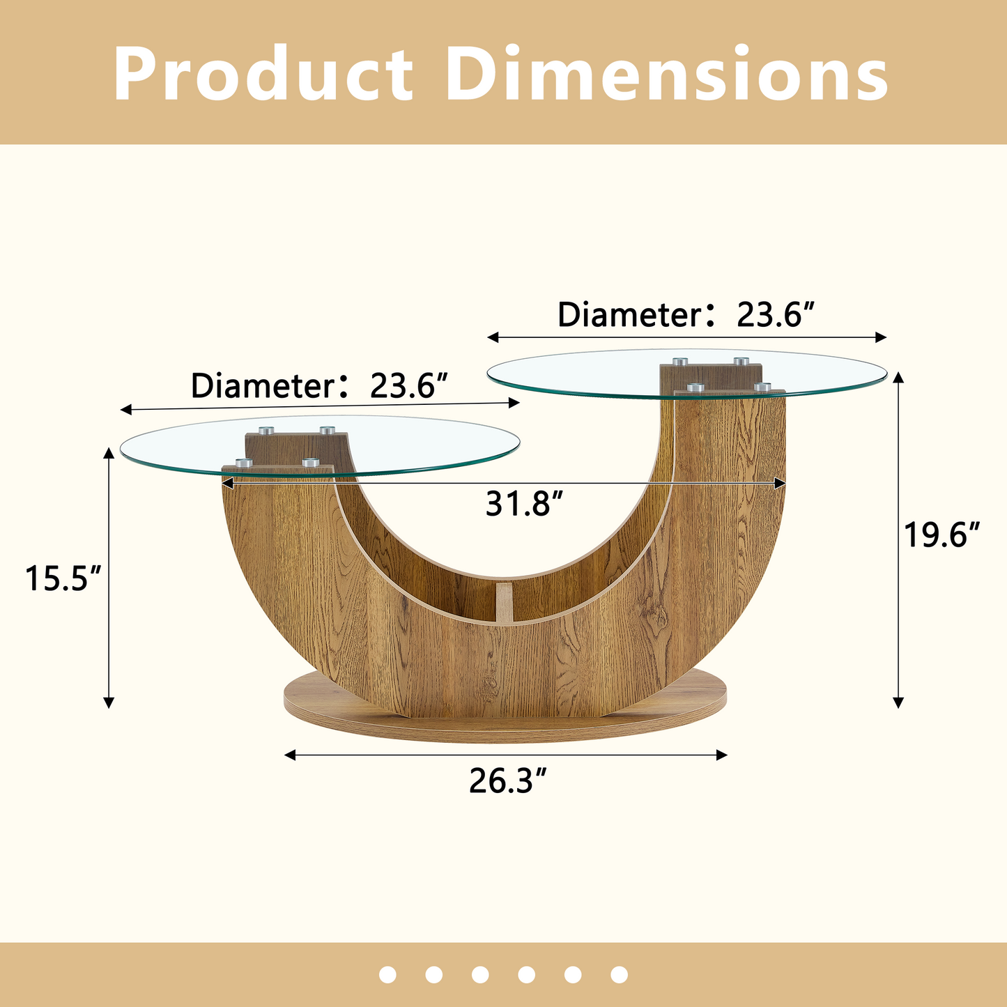 U-Shaped Double-Tier Glass Coffee Table with MDF Base