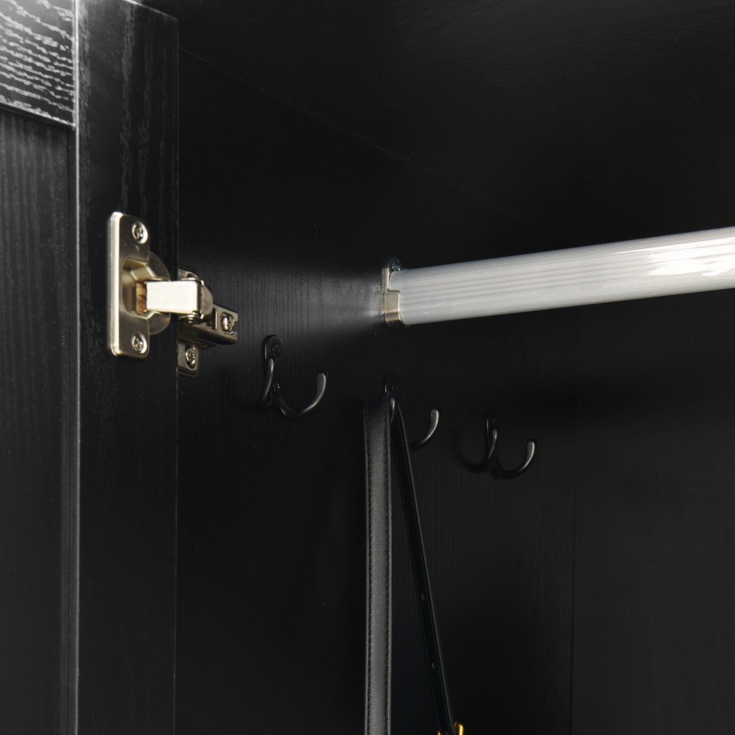 Black 4-Door Wardrobe Closet with Mirror & LED Lighting