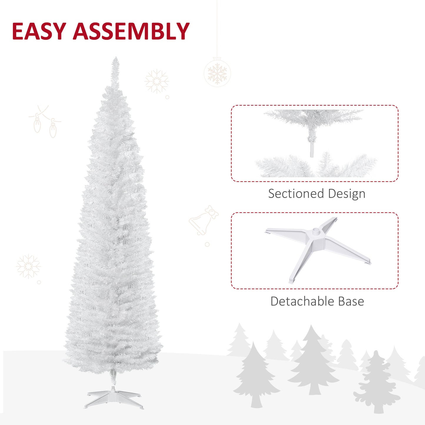 7ft Unlit Pencil Christmas Tree - Slim White Design with 499 Tips