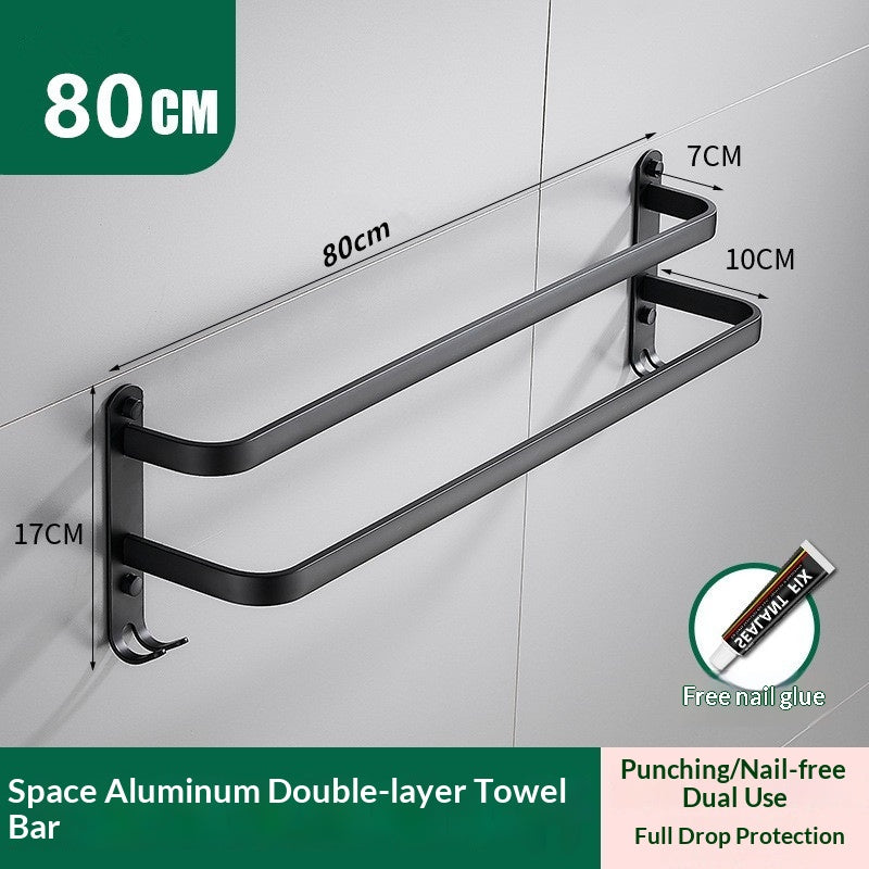 Double Bathroom Towel Bar Rack Aluminum Storage Holder Home Organization