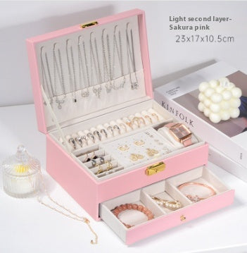 Multi-Compartment Jewelry Storage Box with Removable Drawer - Elegant Necklace and Earring Organizer