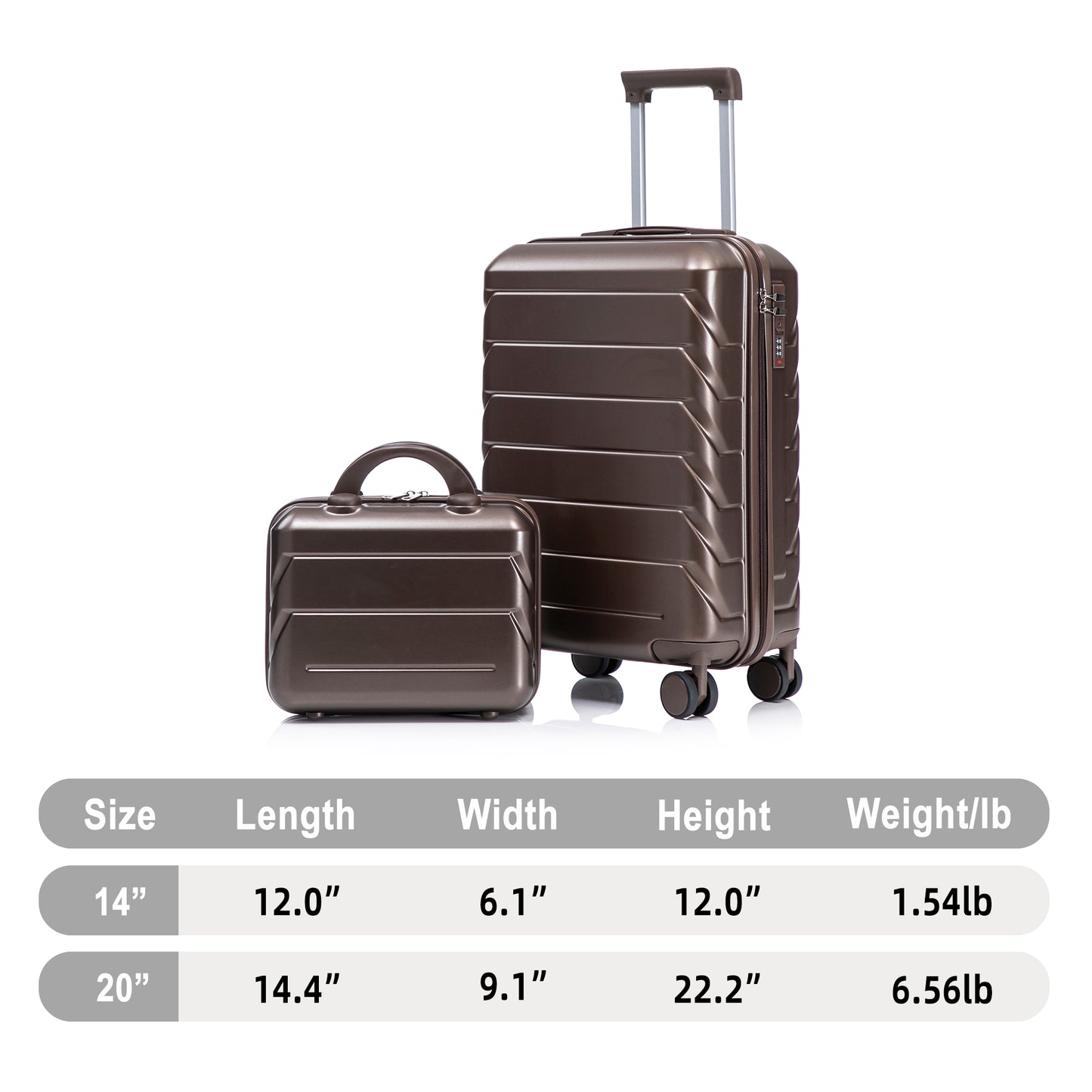 14 20 2 Pcs Set In ABS Spinner Wheel Luggage, With Combination