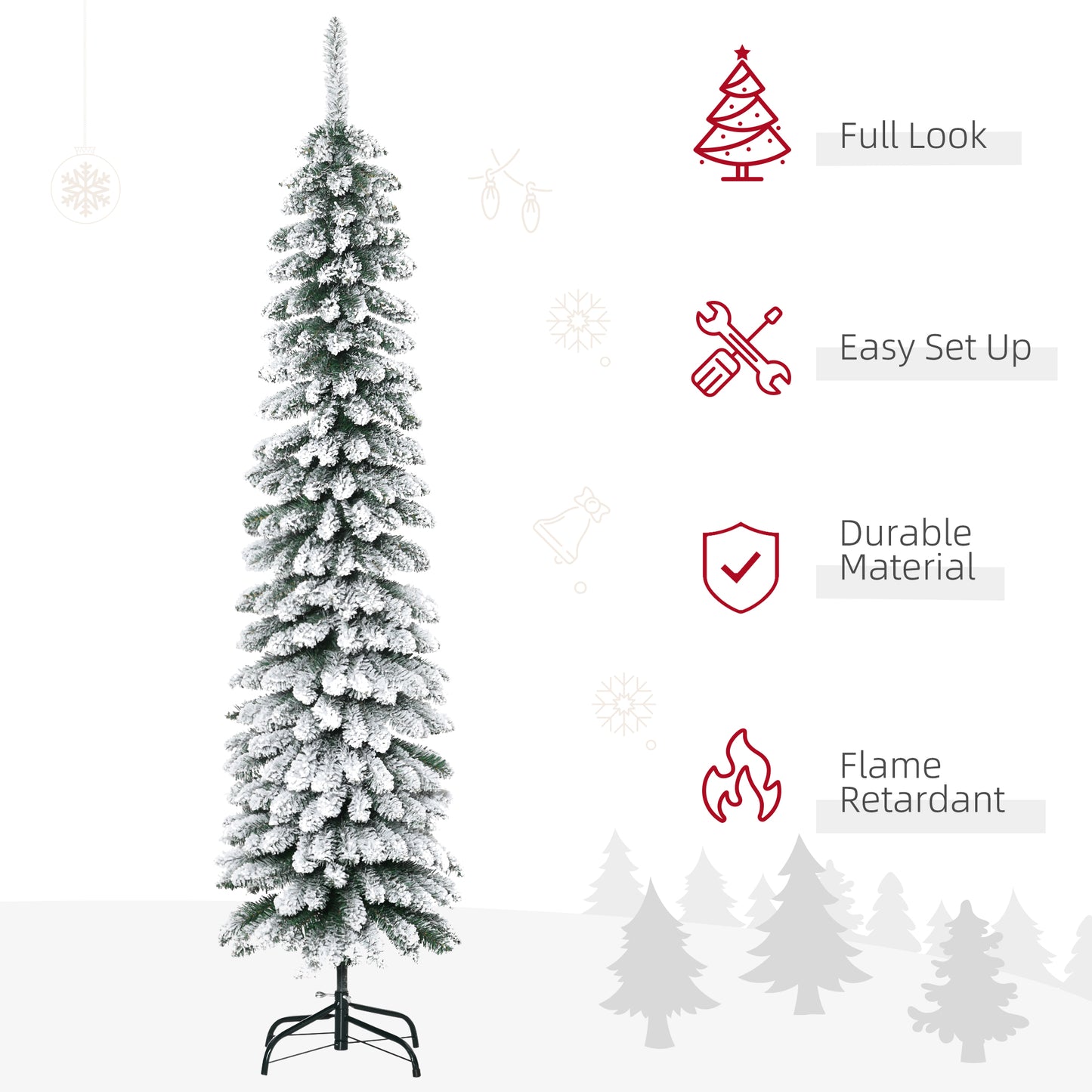 6ft Snow Flocked Slim Pencil Christmas Tree - Green