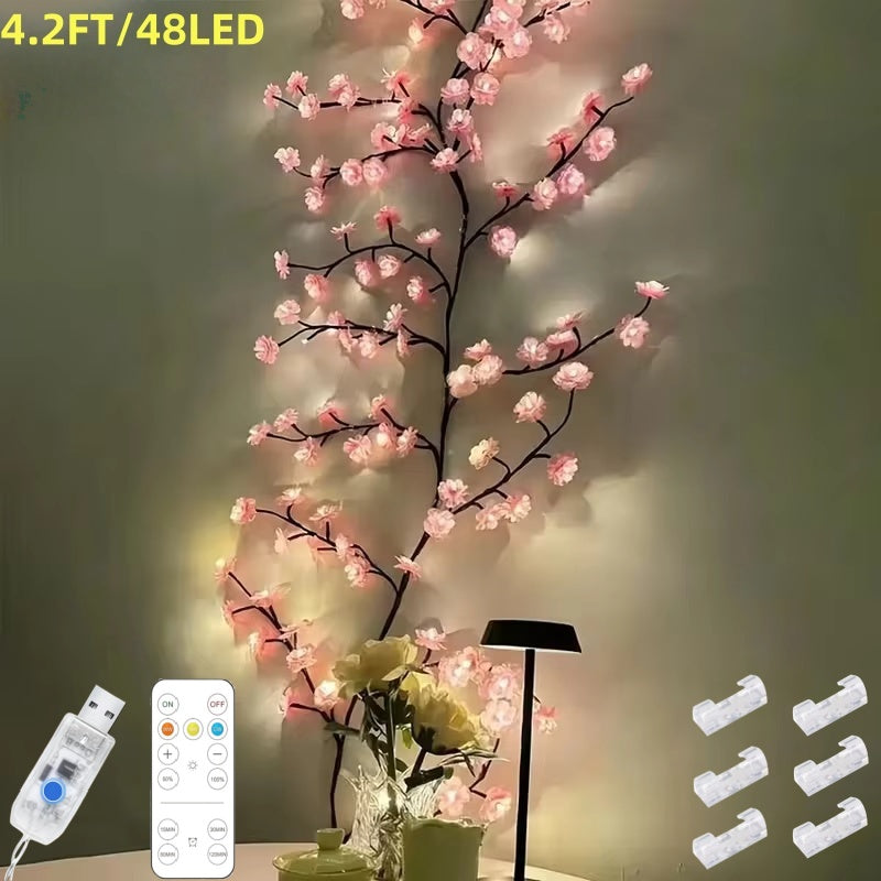 Cherry Blossom LED Tree Branch Wall Lights - 144 LED, 8 Modes, USB Powered, Indoor Decor