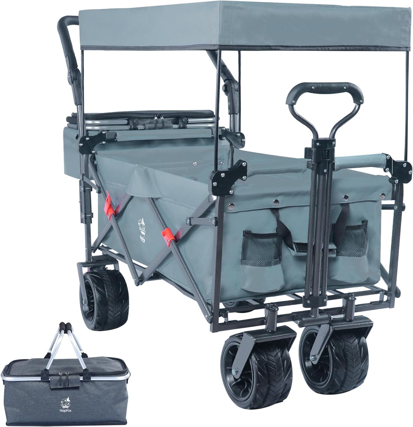 Collapsible Folding Wagon with Canopy - Gray, 140L Capacity