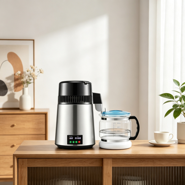 Countertop Water Distiller 750W with Timer, Glass Carafe & Cleaning Kit