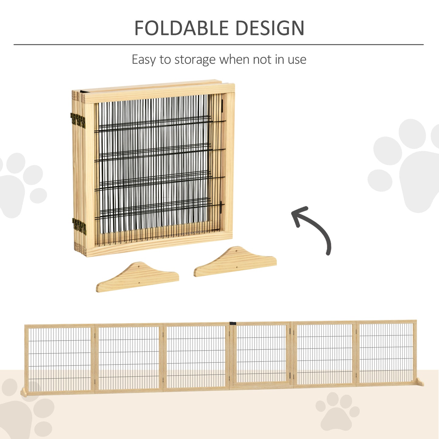 Wooden Pet Gate 6-Panel Folding Dog Safety Barrier for Small & Medium Dogs