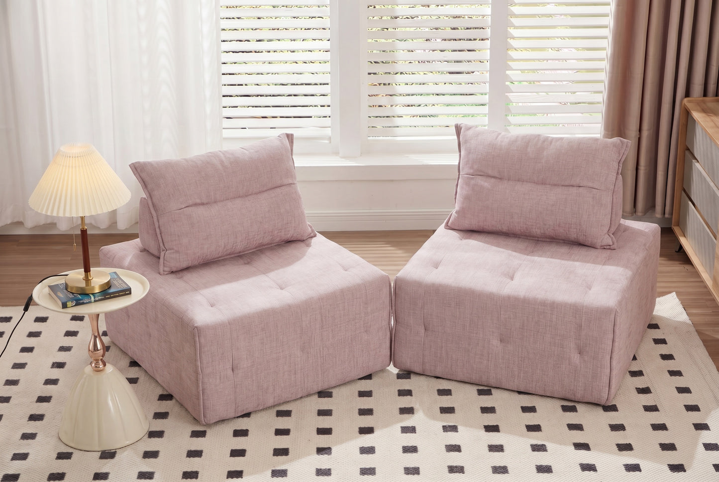 Modular Sectional Sofa with Adjustable Backrest - Pink