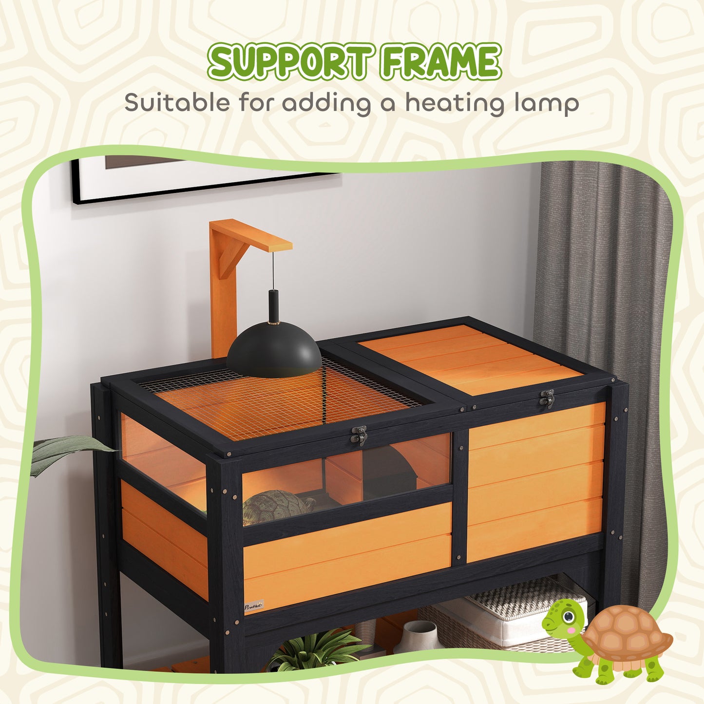 Pet Tortoise Habitat with Shelf Storage and Weather Protection - Indoor Use, Yellow