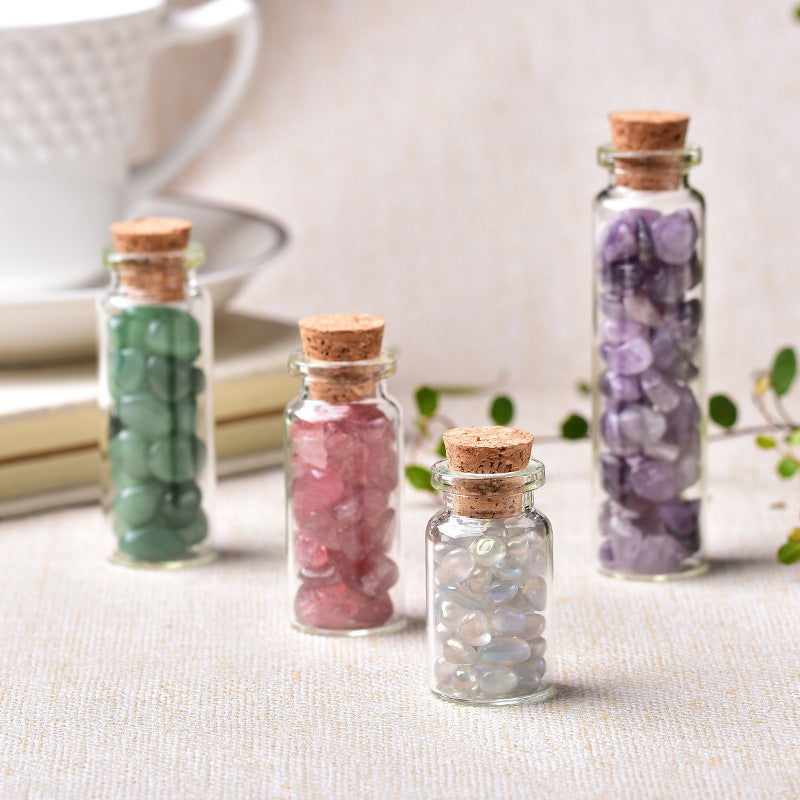 Natural Gravel Glass Wishing Bottle - Crystal Mineral Home Decor
