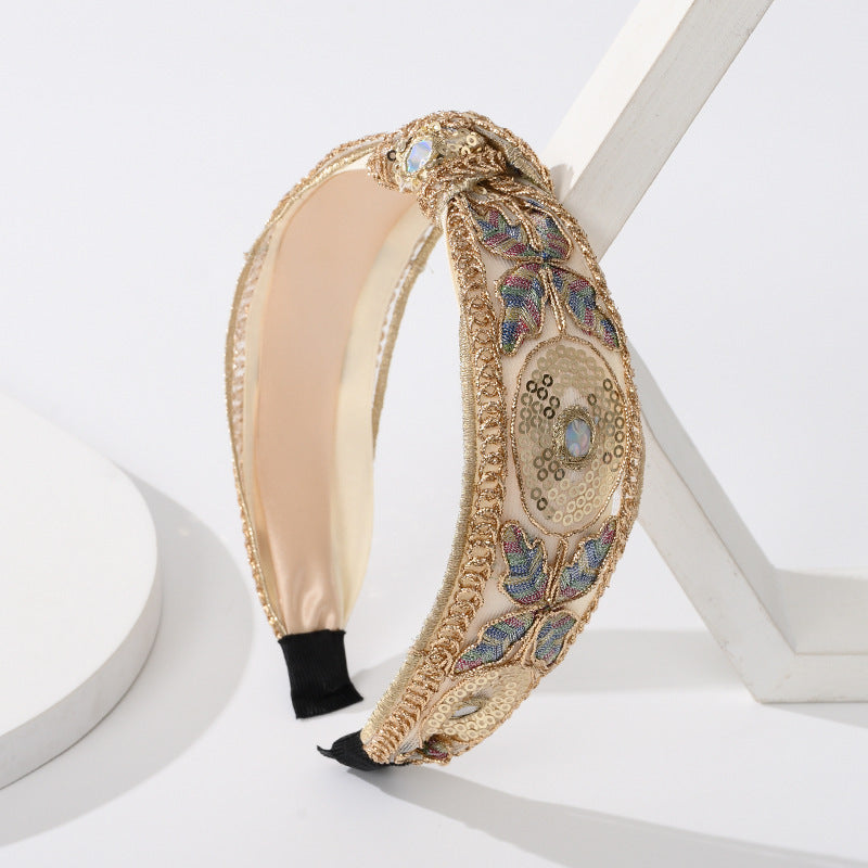 Vintage Butterfly Sequins Wide Edge Hair Band - Elegant Hair Accessories
