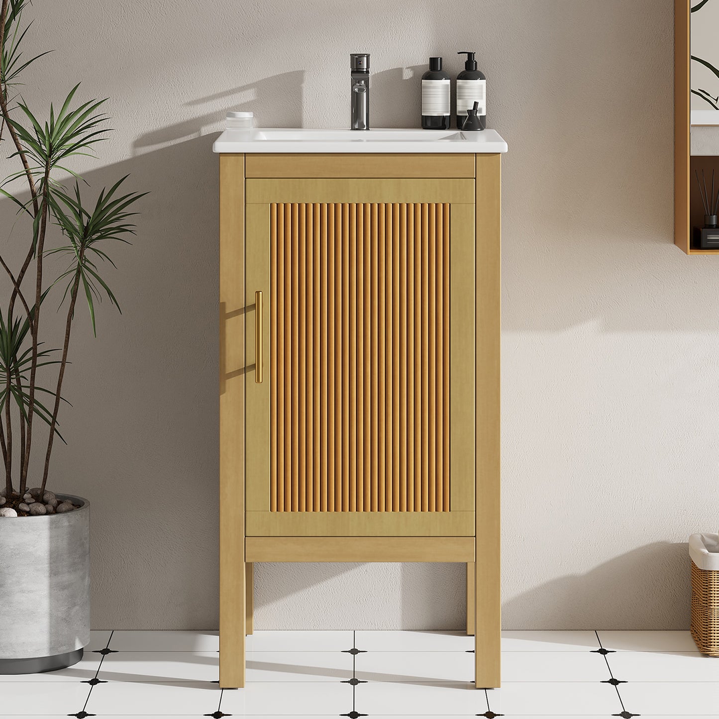 18 Bathroom Cabinet With Storage, Small Space Solution Ceramic Sink,