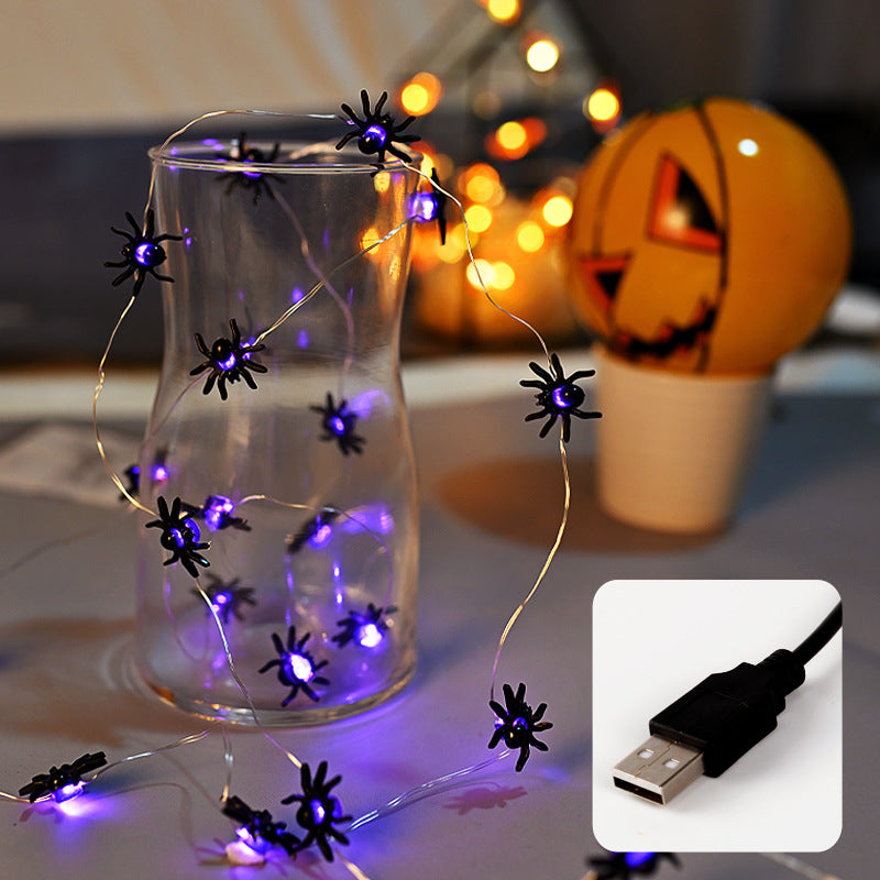 LED Purple Spider String Lights Halloween Decoration - 2M or 5M Options