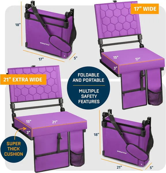 Folding Reclining Stadium Seat with Back Support - Purple