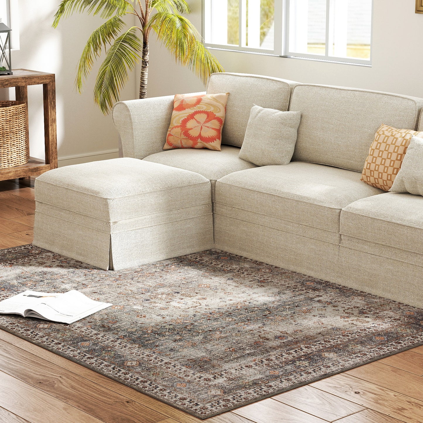 Machine Washable Non-Slip Area Rug 4x6 - Dark Mixed-Brown