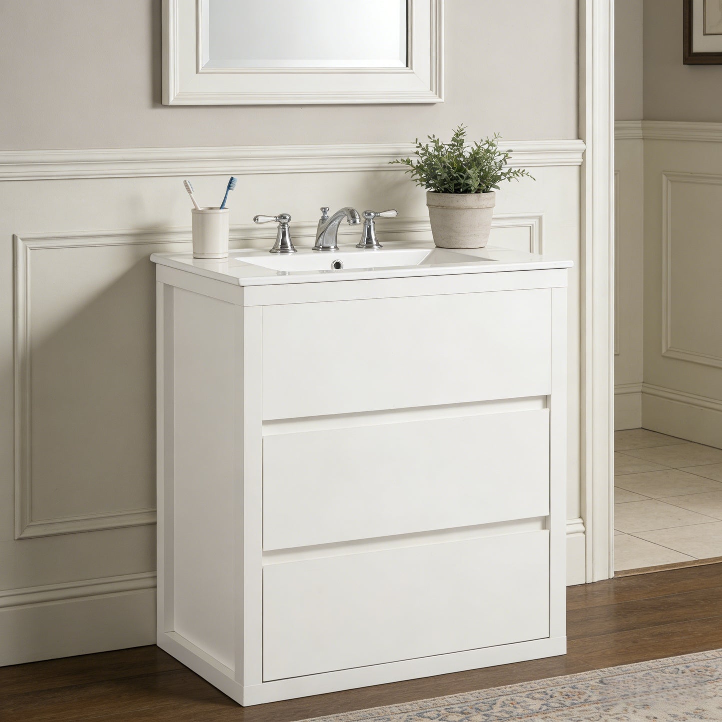 30" Freestanding Bathroom Vanity with Ceramic Sink & Soft Close Drawers