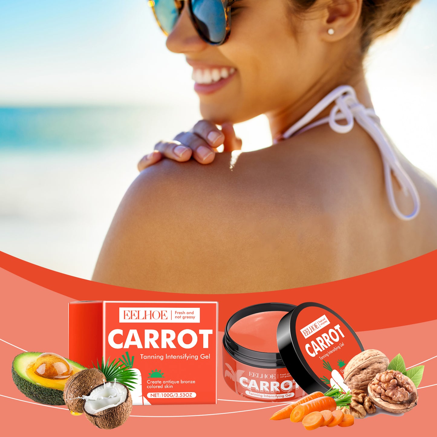 Carrot Tanning Gel - Moisturizing Body Bronzer with Avocado & Coconut Oil