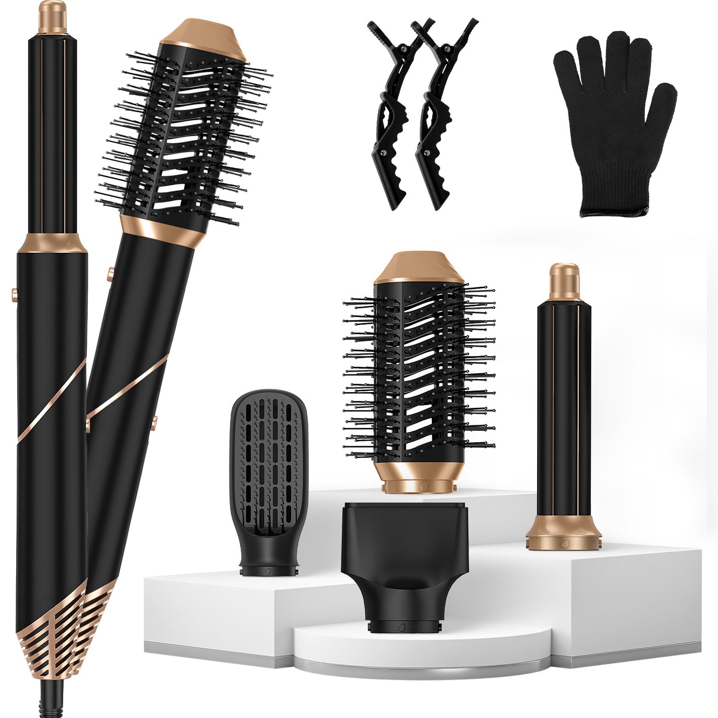 5-in-1 Hot Air Hair Styler & Dryer Brush Set - Black Automatic Wrap Curler
