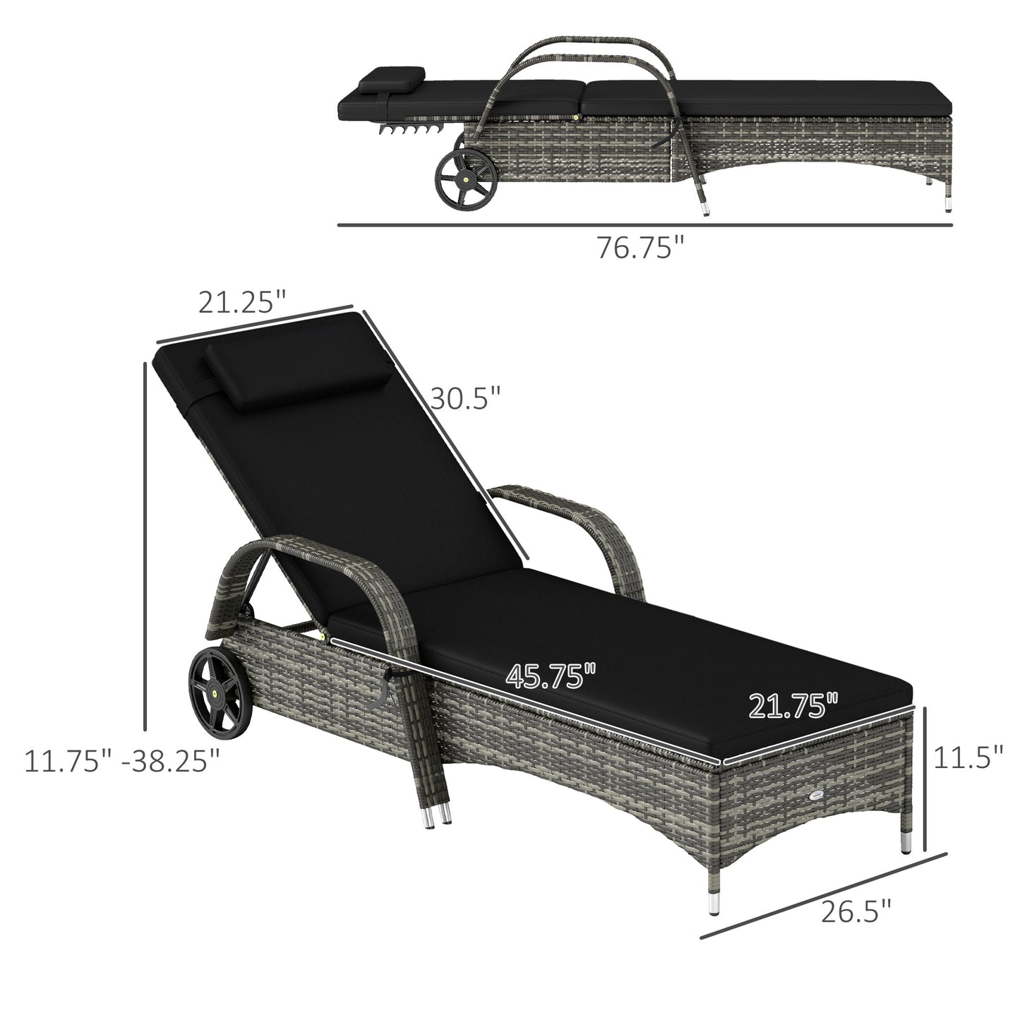 Reclining Chaise Lounge Chairs Set - Outdoor with Cushions & Wheels
