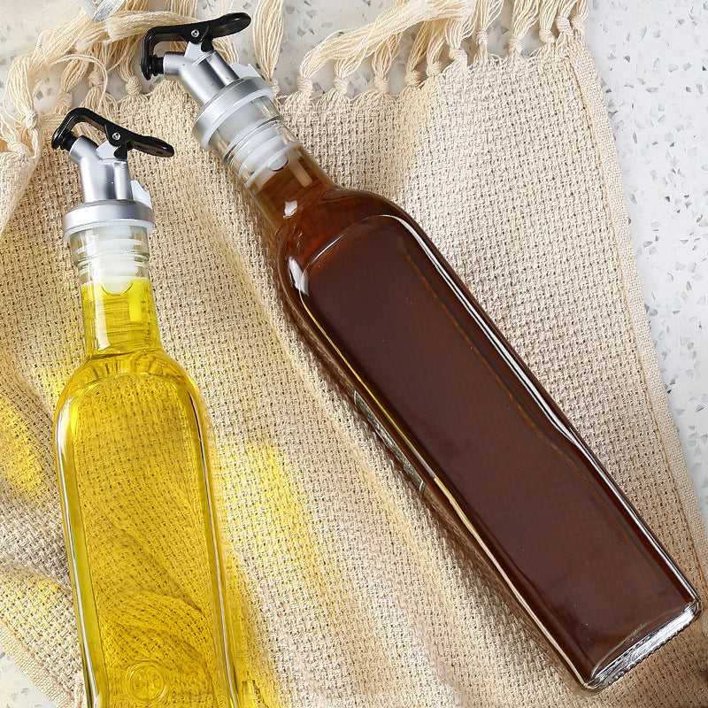 Glass Seasoning Bottle with Label and Plastic Nozzle - 500ml Kitchen Storage
