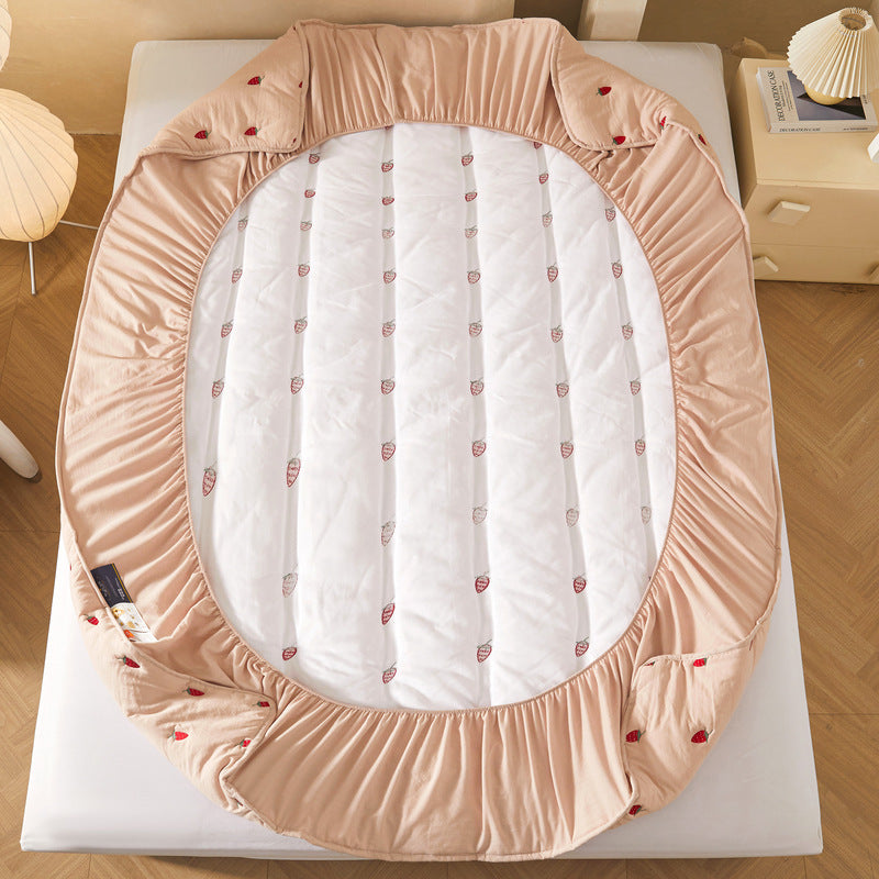 Washed Cotton Fitted Bed Sheet Set with Embroidery - Multiple Sizes & Patterns