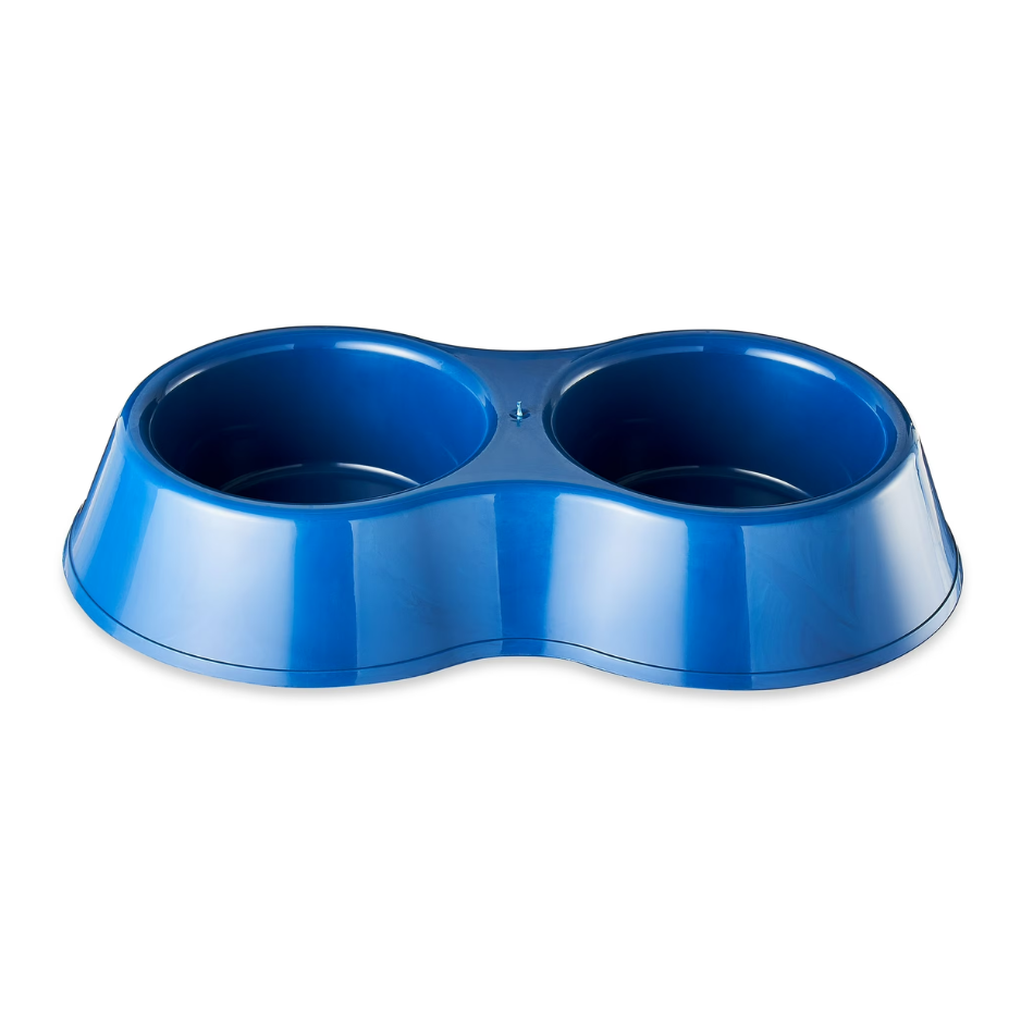 Pet Double Diner Bowl - Medium Blue, Food Safe & Dishwasher Safe