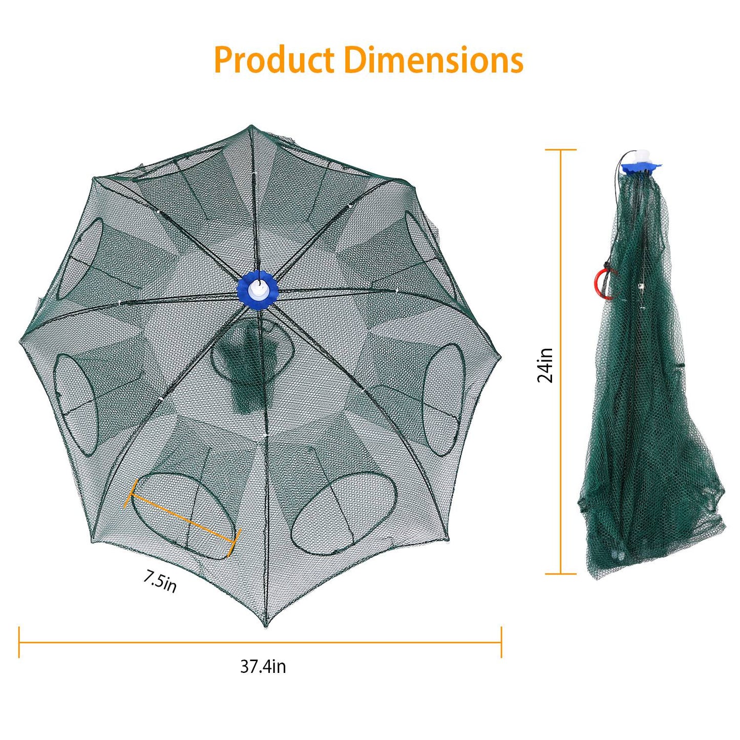 Foldable Fishing Bait Trap - Durable Mesh Crab & Shrimp Net - Green