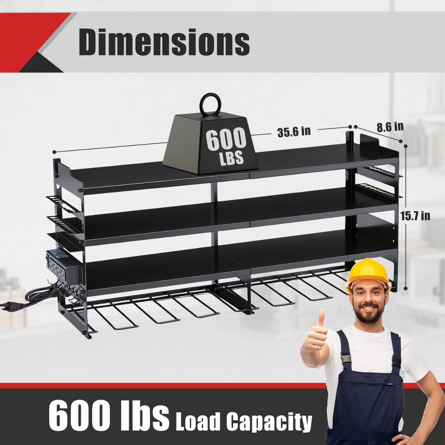 Wall-Mounted Electric Tool Storage Rack with Charging Station