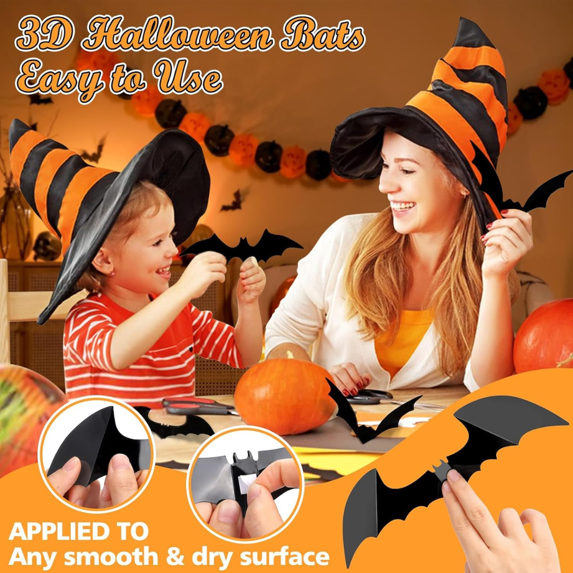 3D Black Bats Wall Stickers - Halloween Party Decorations