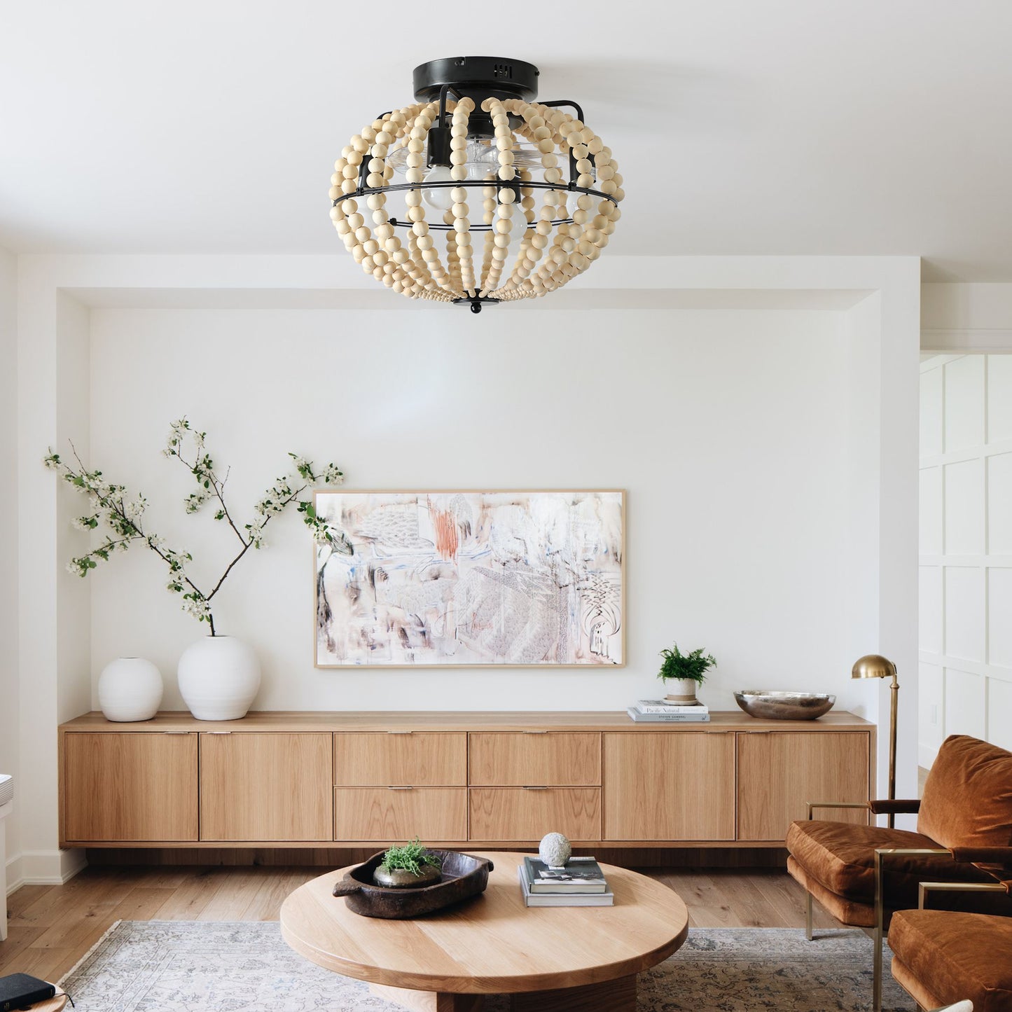 Bohemian Wood Beaded Ceiling Fan with Light - Rustic Chandelier