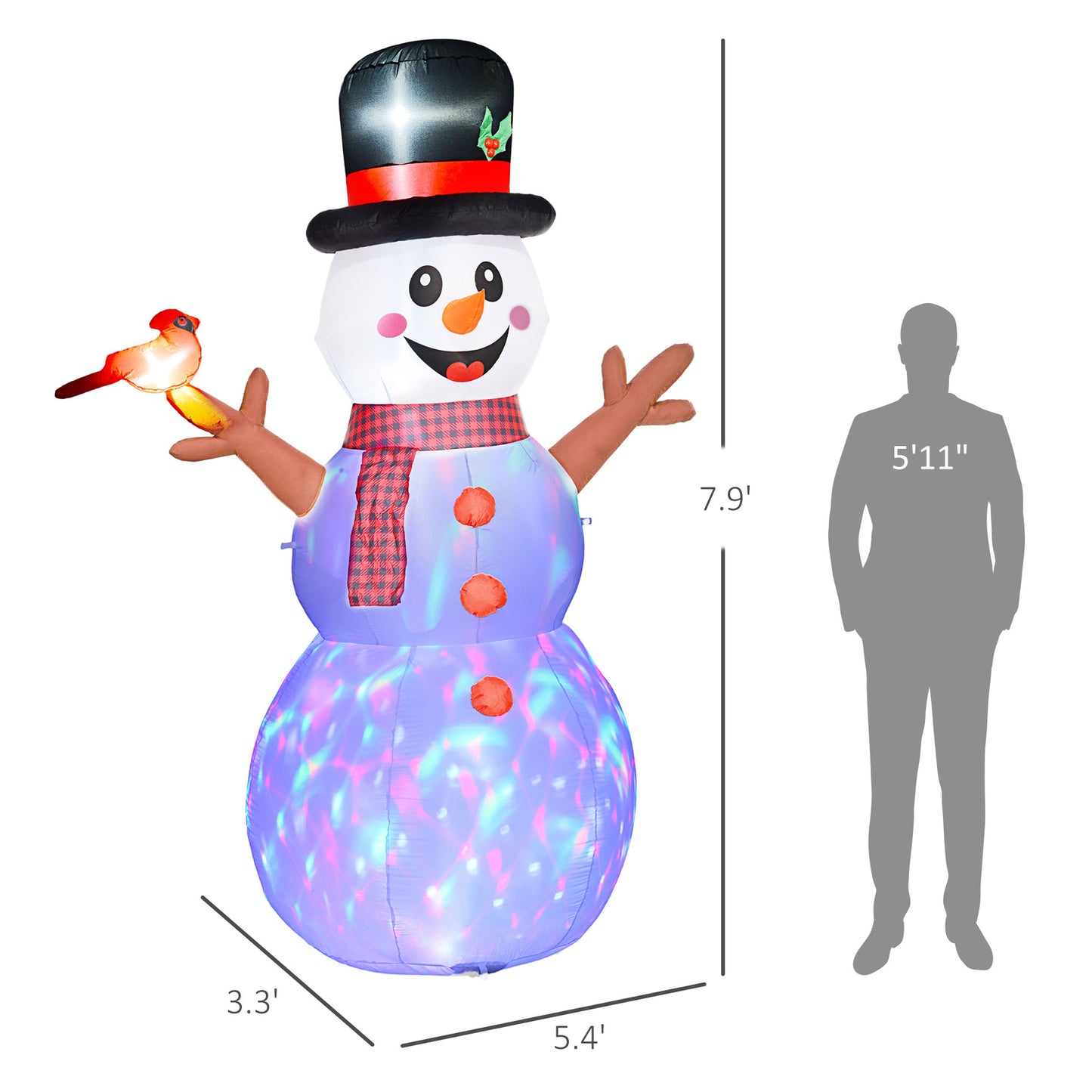 Inflatable Snowman with Branch Hands and Colorful LED Lights